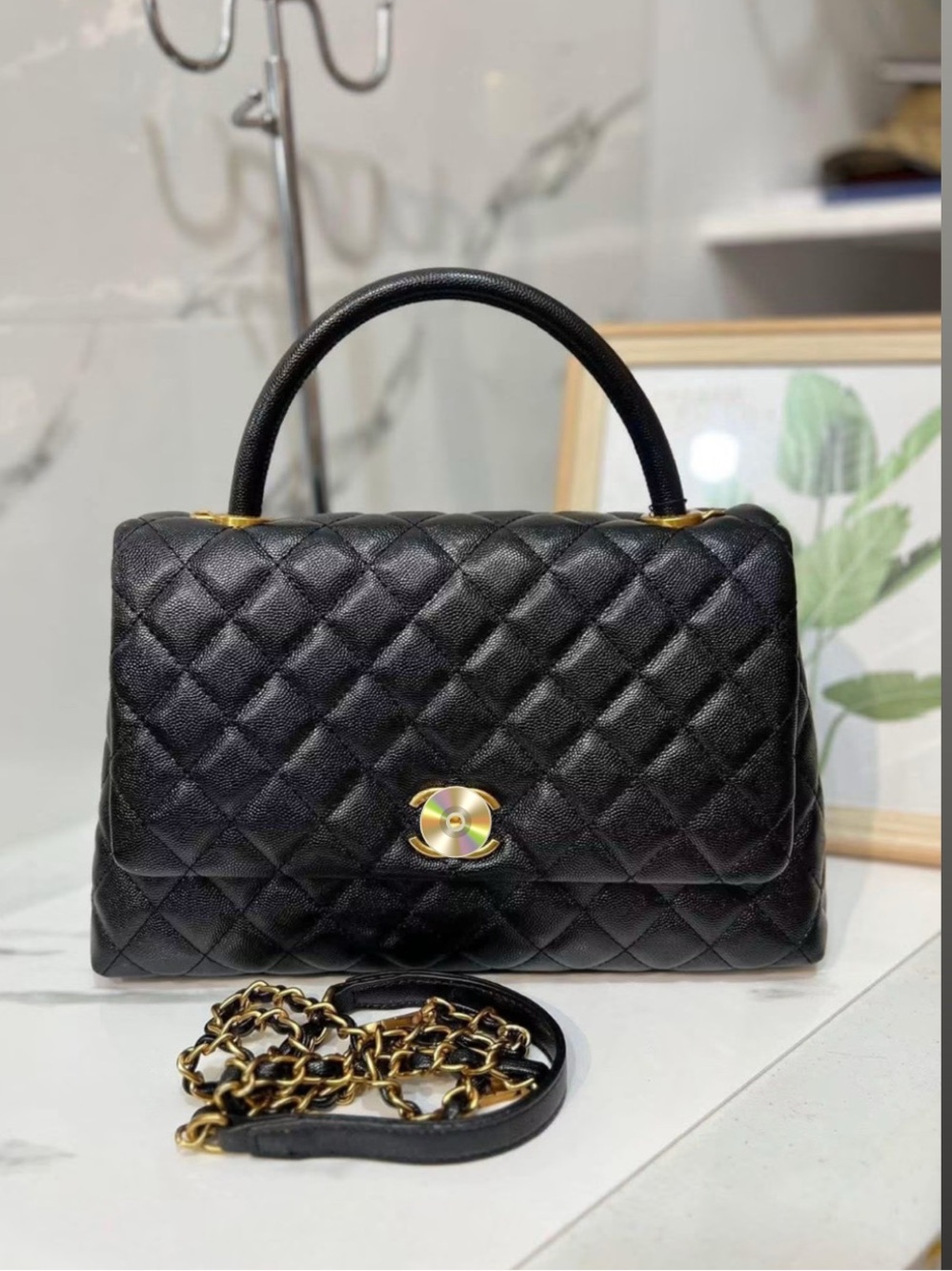 Black Quilted Top-Handle Women's Bag